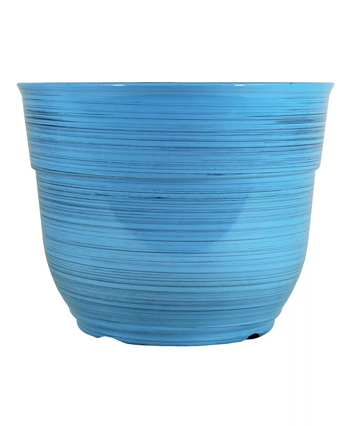 Garden Elements Glazed Brushed Happy Large Plastic Planter Bright Blue 15 Inch - Intensery