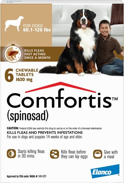 Comfortis Chewable Tablet for Dogs， 60.1-120 lbs， (Brown Box) - Intensery
