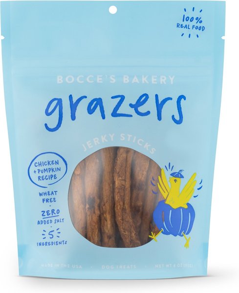 Bocce's Bakery Grazers Chicken Jerky Dog Treats， 4-oz pouch - Intensery