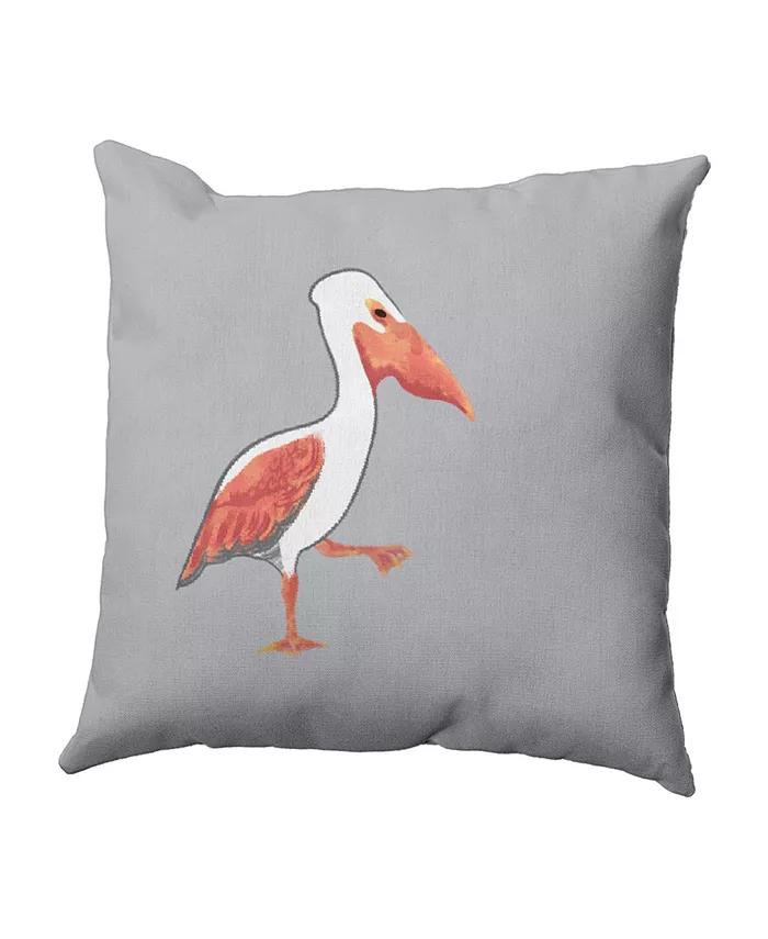 E by Design Pelican March 16 Inch Gray and Orange Decorative Coastal Throw Pillow - Intensery