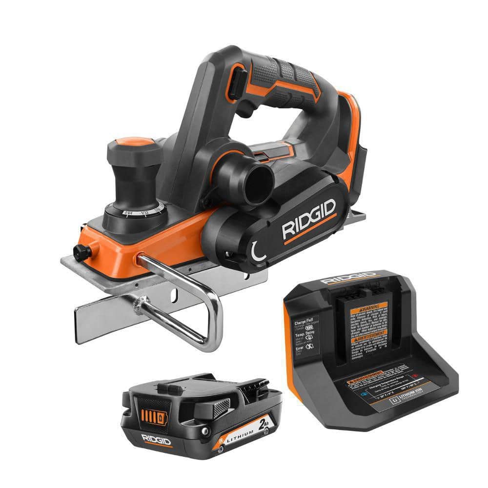 RIDGID 18V OCTANE Brushless Cordless 3-1/4 in. Planer Kit with Dust Bag, Dust Port, Edge Guide, 2.0 Ah Battery, and Charger R8481KSBN - Intensery