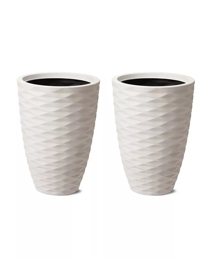 Glitzhome Environmental Oversized Faux Porcelain Tall Round Diamond Pattern Planter， Set of 3 - Intensery