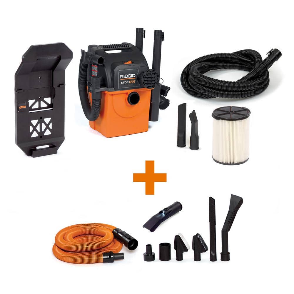 RIDGID 5 Gal. 5.0 Peak HP Portable Wall-Mountable Wet/Dry Shop Vacuum with LED Lighted Car Nozzle and Premium Car Cleaning Kit WD5500B - Intensery
