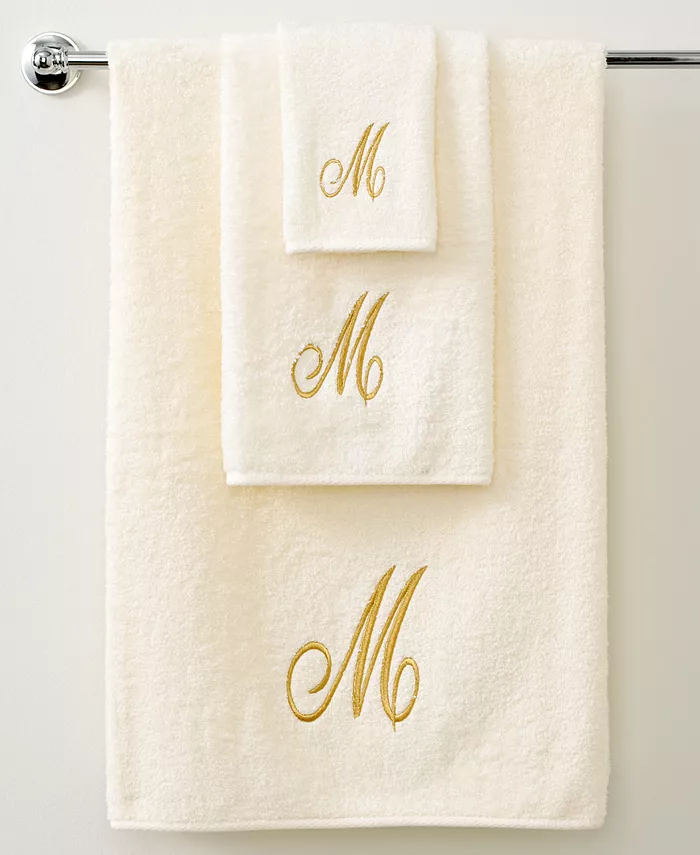 Avanti Bath Towels， Monogram Initial Script Ivory and Gold Collection - Intensery