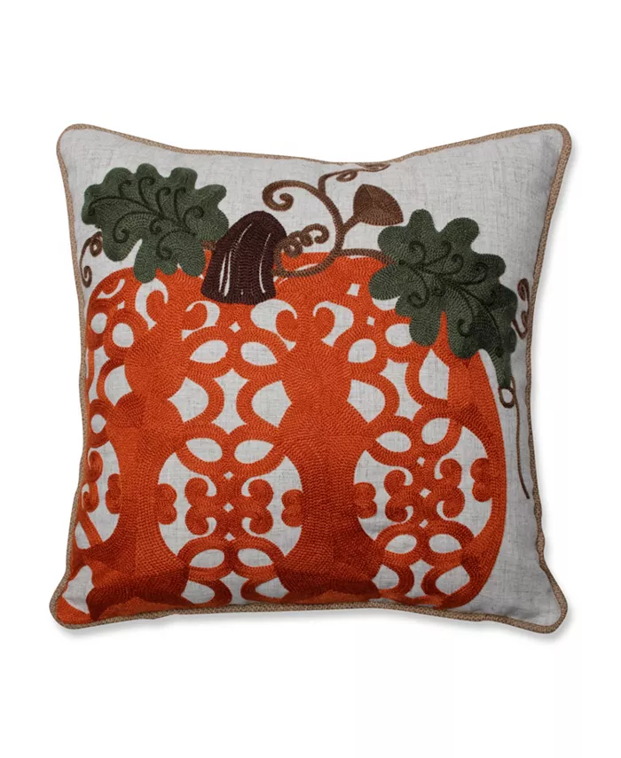 Pillow Perfect Fancy Embroidered Pumpkin Orange 16