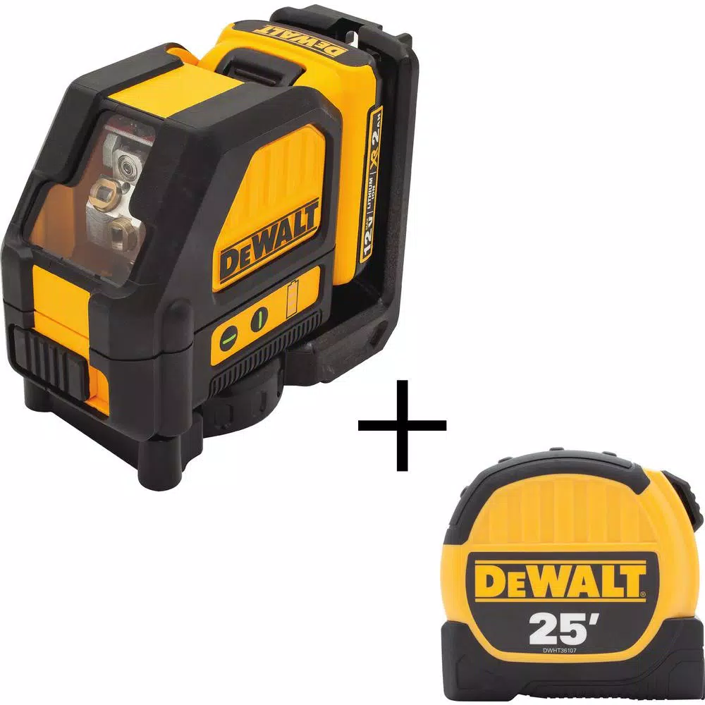 DEWALT 12-Volt MAX Lithium-Ion 165 ft. Green Self-Leveling Cross-Line Laser Level with Bonus 25 ft. Tape Measure and#8211; XDC Depot - Intensery