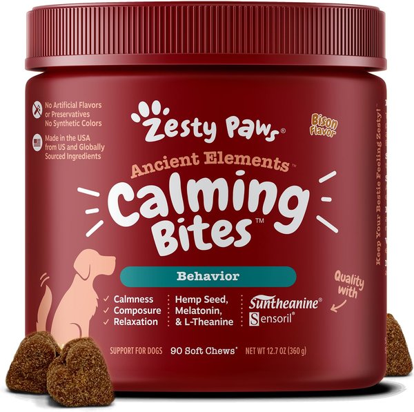 Zesty Paws Ancient Elements Calming Elements Bison Flavored Soft Chews Calming Supplement for Dogs - Intensery