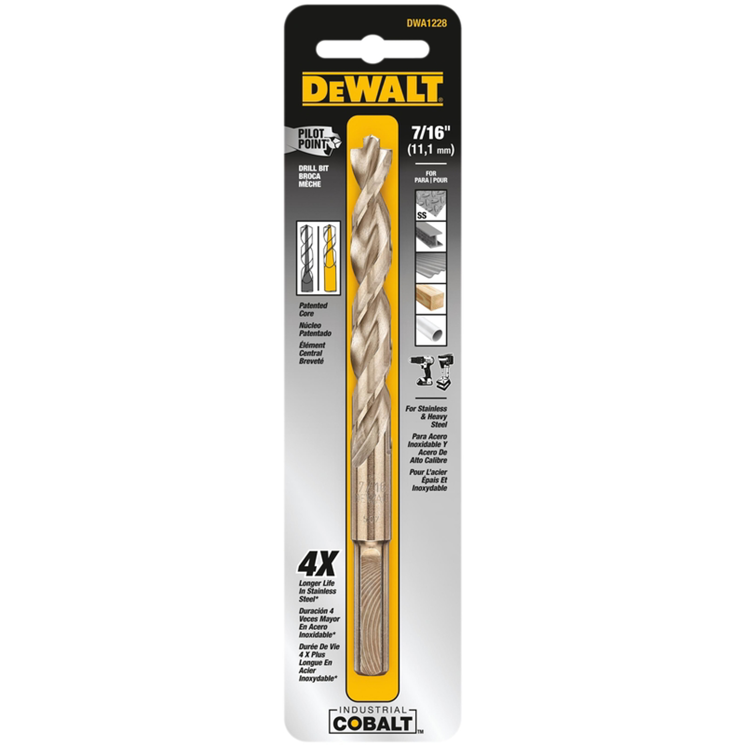 DeWalt 7/16 in. X 5 1/2 in. L Cobalt Steel Pilot Point Drill Bit 1 pc - Intensery