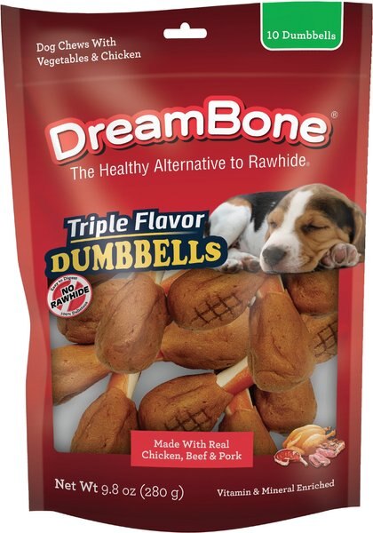 DreamBone Triple Flavor Dumbbells Chicken Flavor Dog Treats， 10 count - Intensery