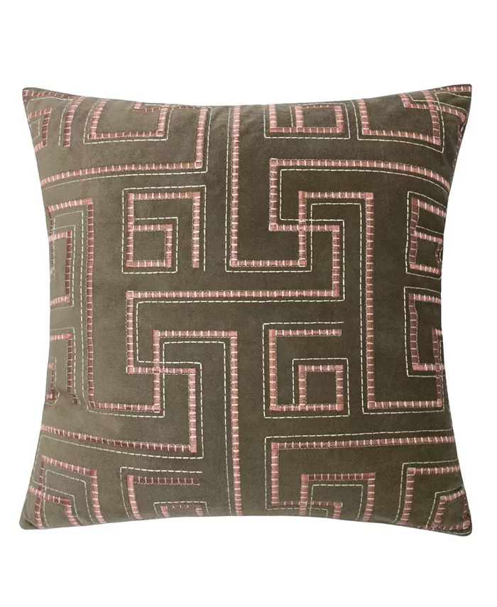 Homey Cozy Natalie Embroidery Velvet Square Decorative Throw Pillow - Intensery