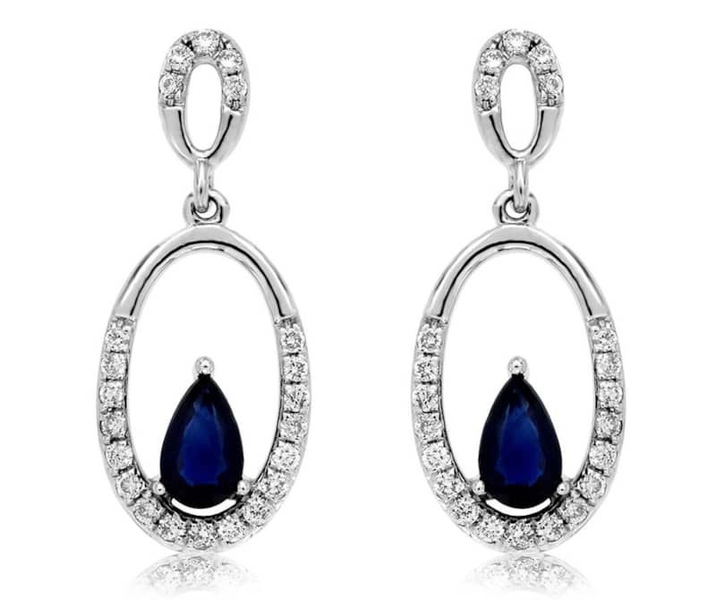 Royal Jewelry 14K White Gold Diamond and Sapphire Earrings - Intensery