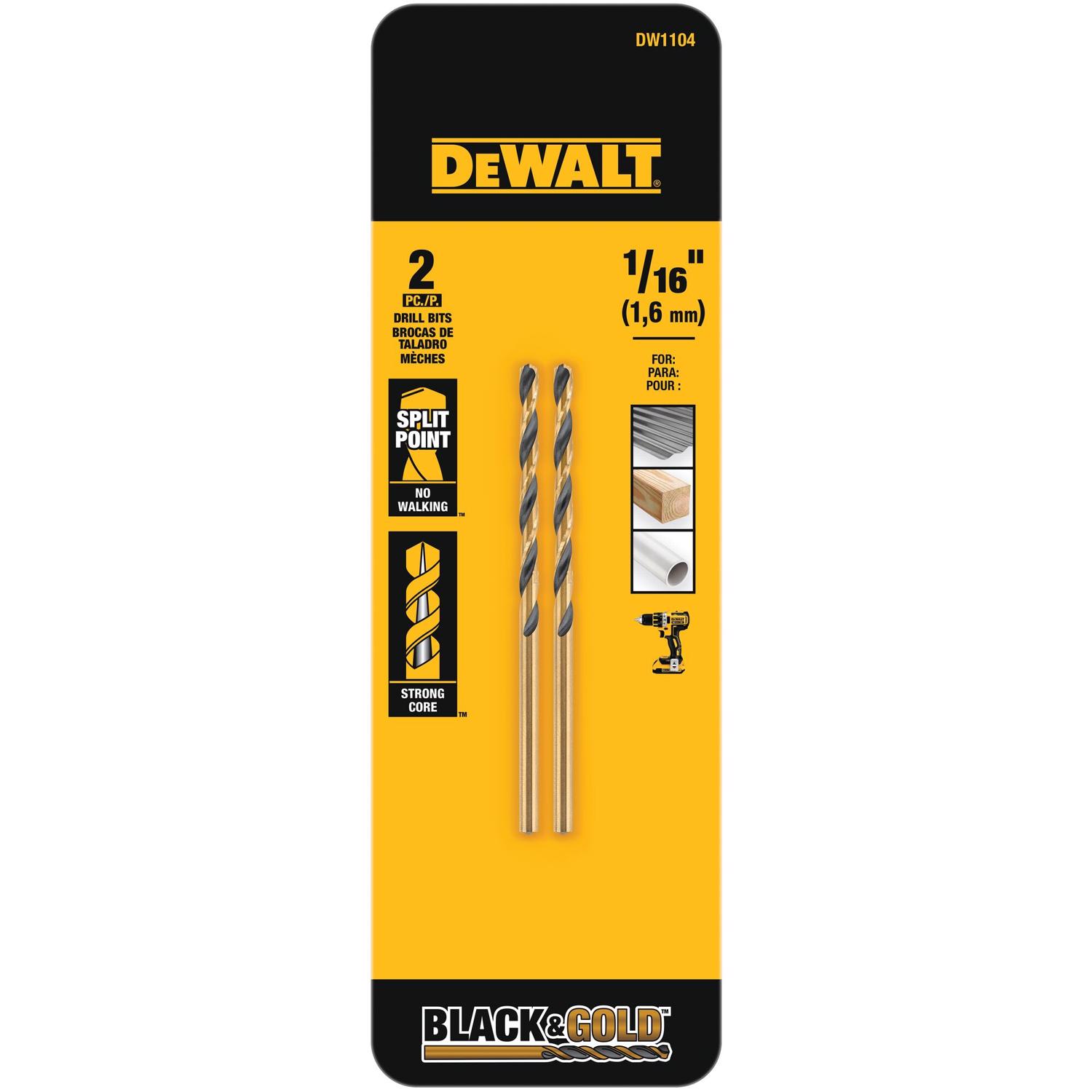 DeWalt Black \u0026 Gold 1/16 in. X 1.88 in. L High Speed Steel Drill Bit 2 pc - Intensery