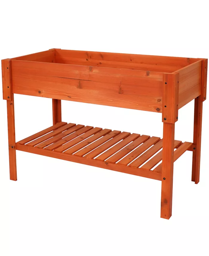 Sunnydaze Decor Stained Wooden Raised Garden Bed Planter Box with Shelf - 42 in - Intensery