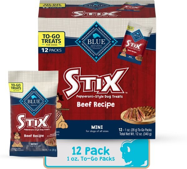 Blue Buffalo To-Go Stix Beef Recipe Mini Dog Treats， 12 count - Intensery