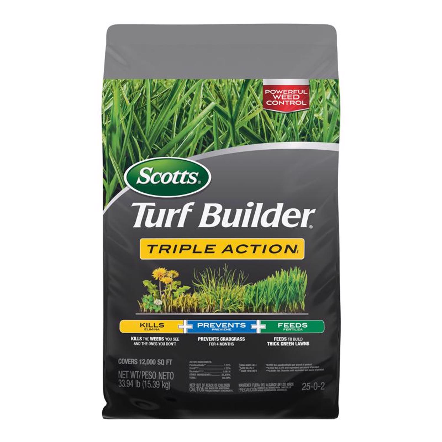 Scotts Turf Builder Triple Action Weed \u0026 Feed Lawn Fertilizer For Multiple Grass Types 12000 sq ft - Intensery