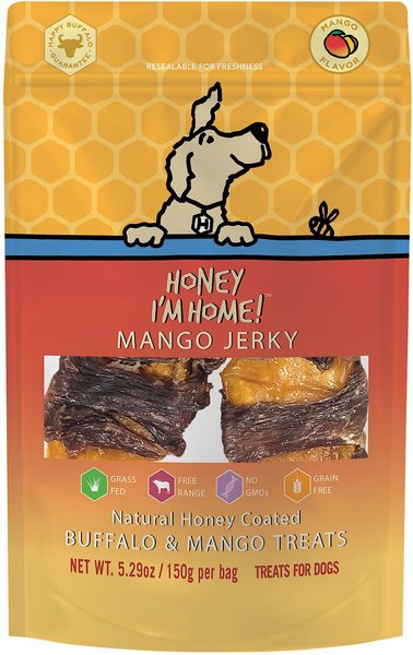 Honey I'm Home! Mango Jerky Natural Honey Coated Buffalo and Mango Grain-Free Dog Treats， 5.29-oz bag - Intensery
