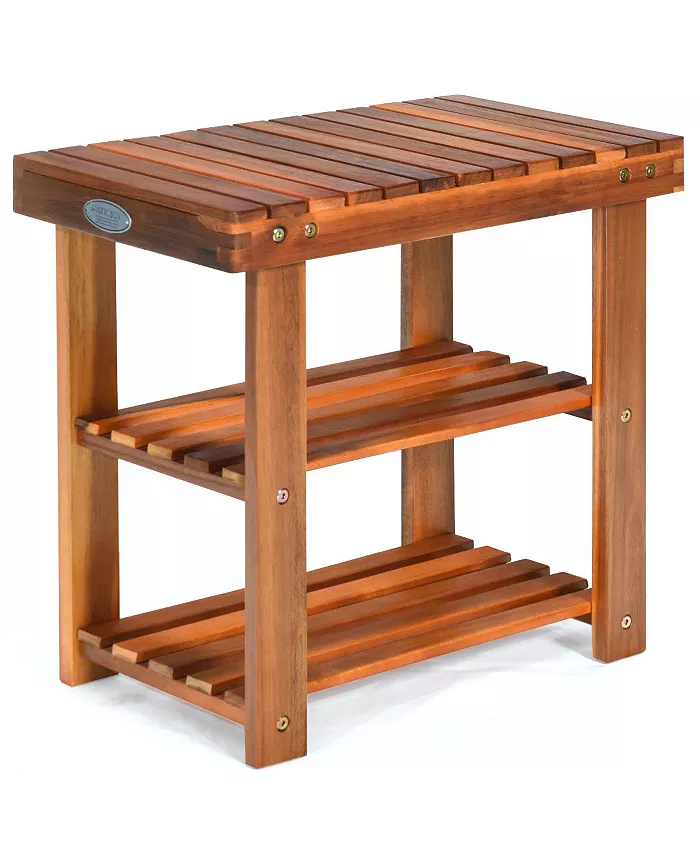 Costway 3-Tier Wood Shoe Rack 19' Shoe Bench Freestanding Boots Organizer Heavy-duty - Intensery