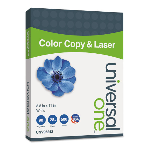 Universal Deluxe Color Copy and Laser Paper， 98 Bright， 28lb， 8.5 x 11， White， 500/Ream (96242) - Intensery