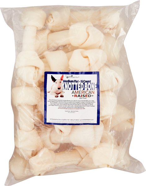 Pure and Simple Pet Flat Knotted Rawhide Bone Dog Treat， Medium - Intensery