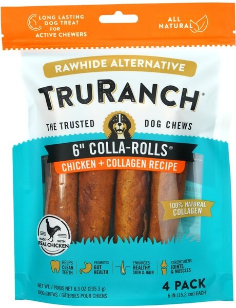 TruRanch Chicken Collagen Roll Hard Chew Dog Treats， 6-in， 4 count - Intensery
