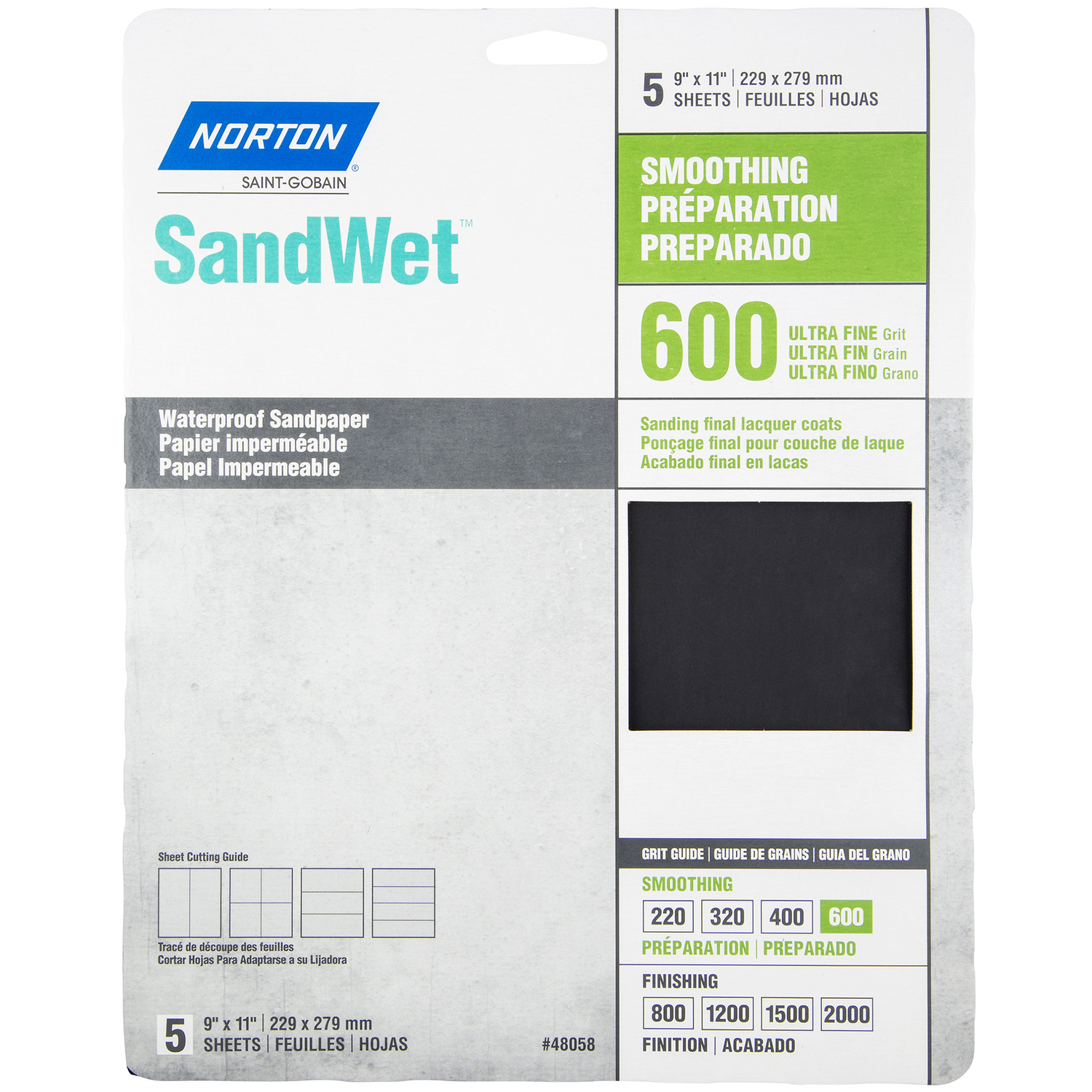 Norton SandWet 11 in. L X 9 in. W 600 Grit Aluminum Oxide Waterproof Sandpaper 5 pk - Intensery
