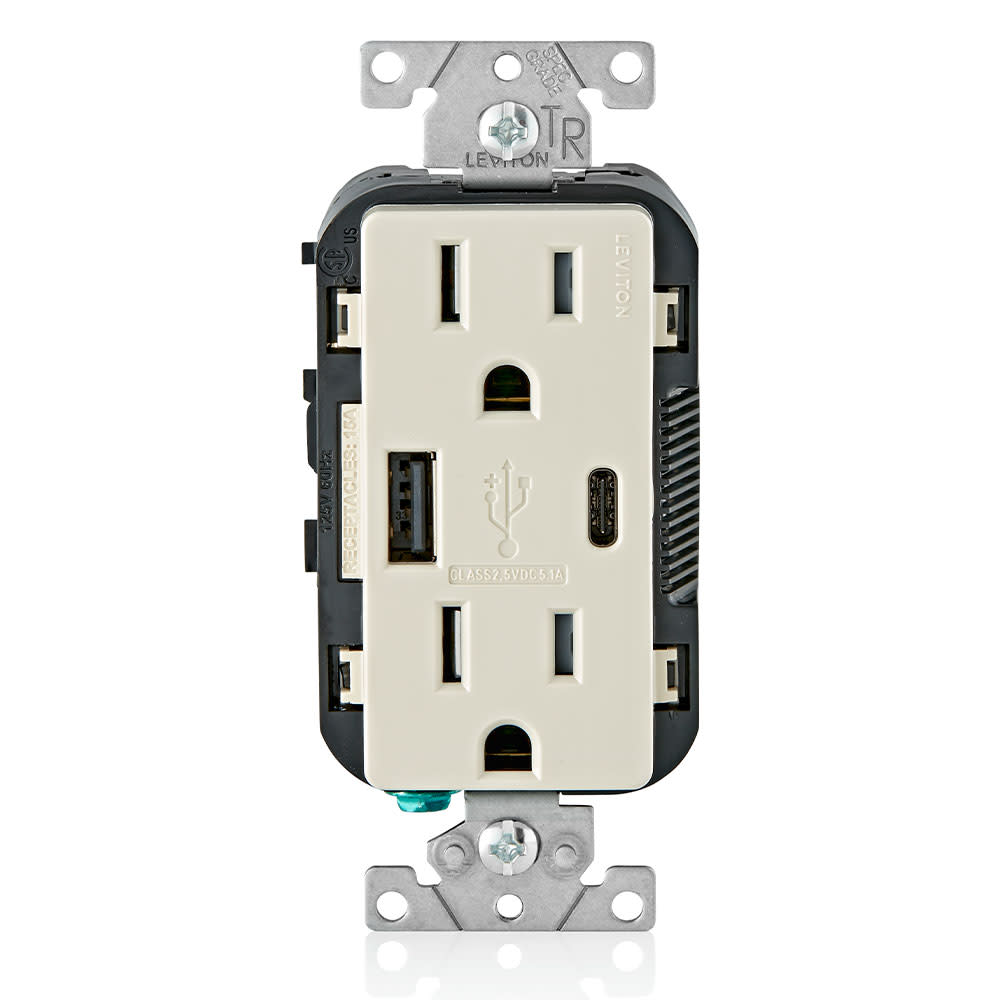 Leviton 15A 125V 5-15R Light Almond Outlet with Type A/C Charger - Intensery