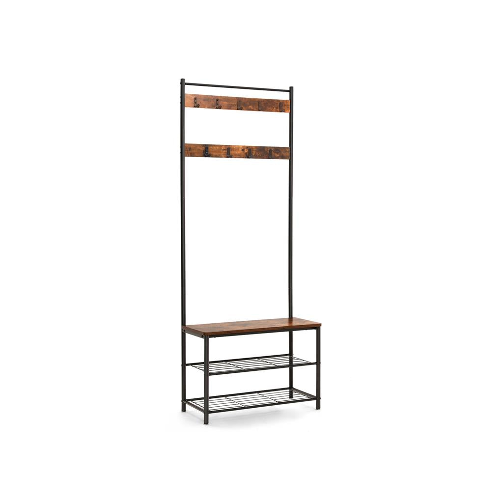 VASAGLE Coat Rack with Shoe BenchRustic Brown + Black/12.6 x 27.6 x 69.8 Inches - Intensery