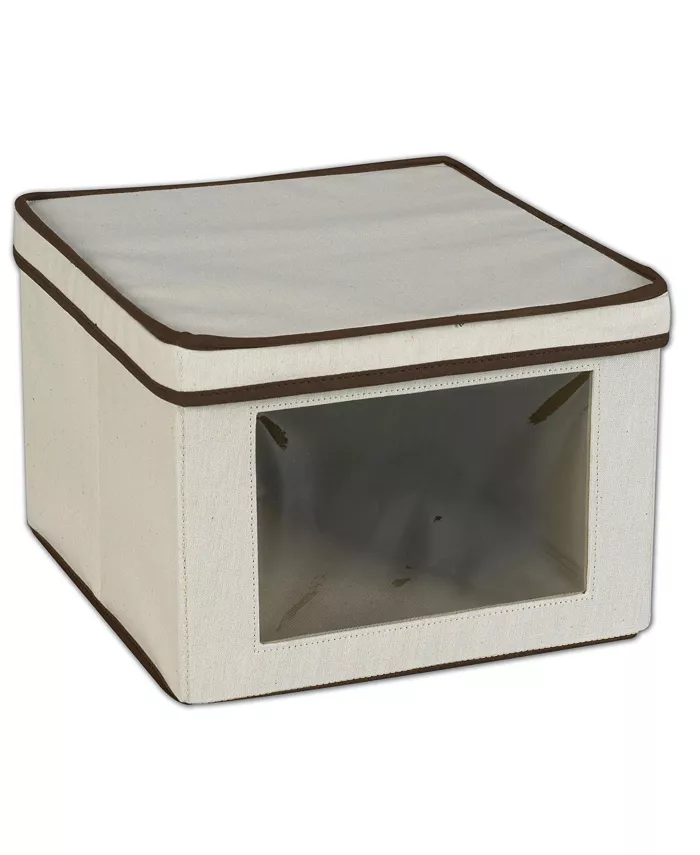 Household Essentials Medium Canvas Storage Box with Clear Front Panel - Intensery
