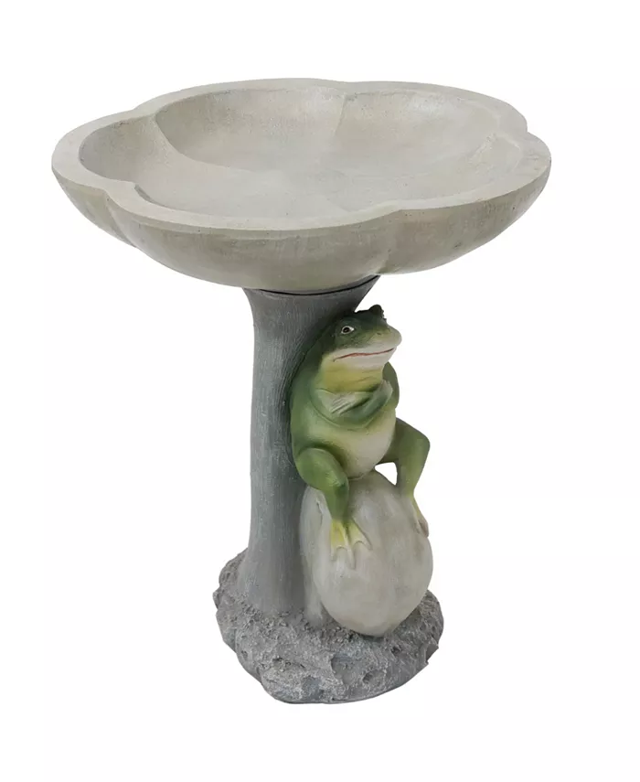 Sunnydaze Decor Polyresin Brooding Frog on Stone Outdoor Garden Bird Bath - 22 in - Intensery