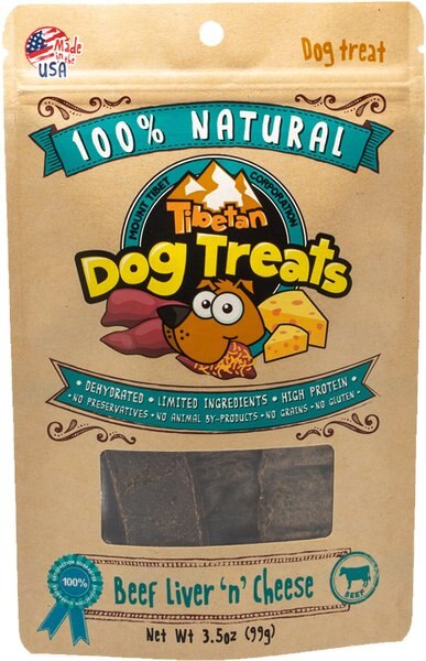 Tibetan Dog Treats Beef Liver 'n' Cheese Grain-Free Dehydrated Dog Treats， 3.5-oz pouch - Intensery
