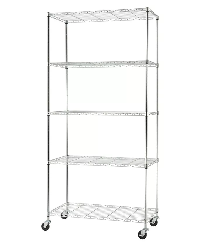 TRINITY Basics Ecostorage 5-Tier Wire Shelving Rack with NSF Includes Wheels - Intensery