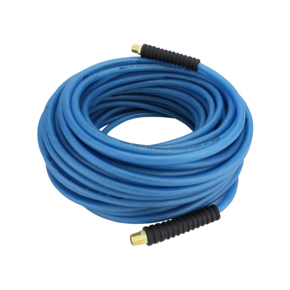 Flex Hose- 100 ft. Flexible， Lightweight and Braided Polyurethane Hybrid Air Hose with 1/4 In. MNPT Brass End Fittings – 1/4 ID” with Bend Restrictor - Intensery