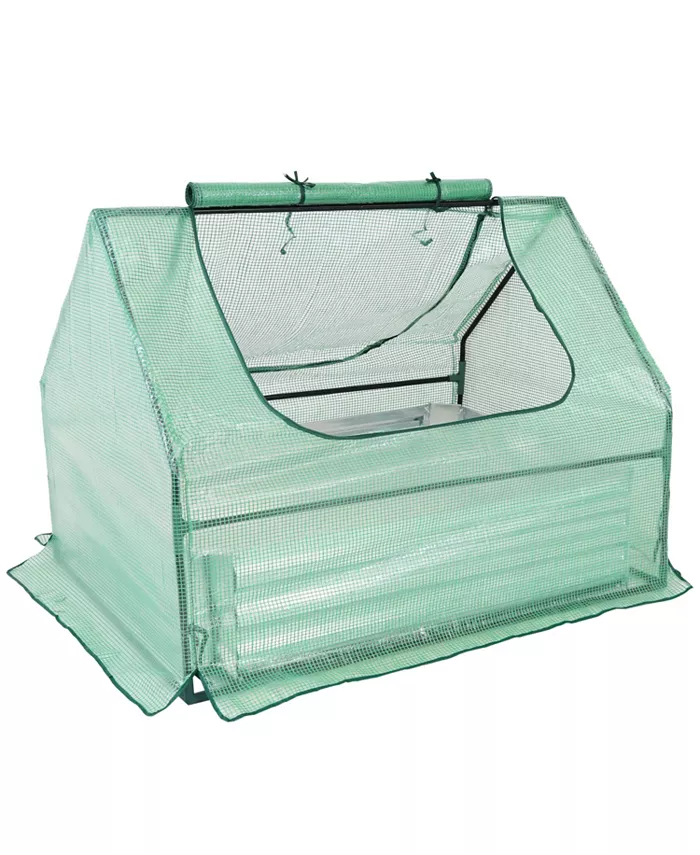 Sunnydaze Decor Galvanized Steel Raised Bed with Greenhouse - Green - 4 ft x 3 ft - Intensery