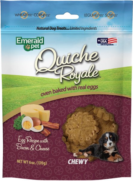 Emerald Pet Quiche Royale Egg Recipe with Bacon and Cheese Chewy Dog Treats， 6-oz bag - Intensery