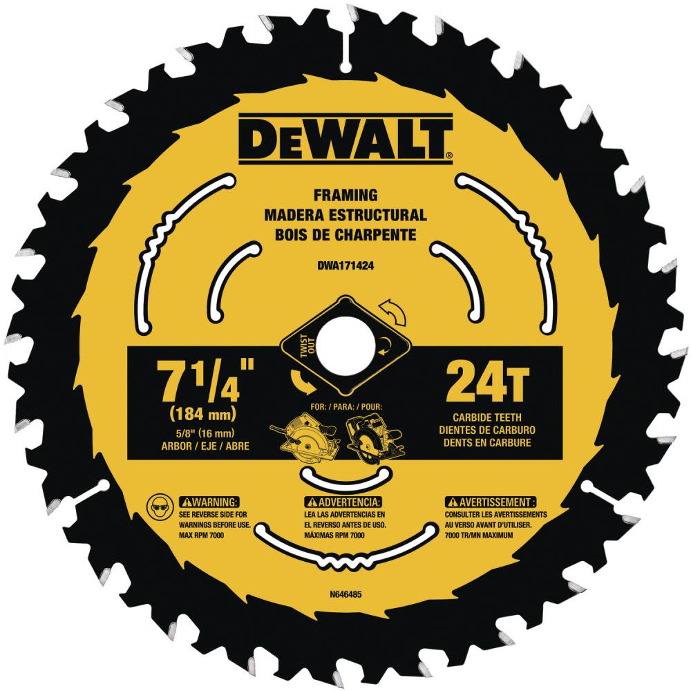DEWALT ToughTrack 7-1/4 Circular Saw Blade 24T - Intensery