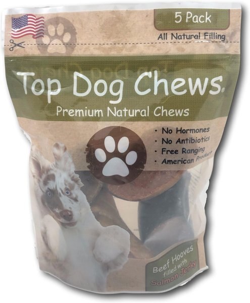 Top Dog Chews Salmon Jerky Filled Cow Hooves Dog Treat - Intensery