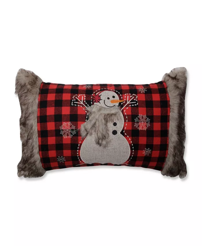 Pillow Perfect Fur Snowman Oblong Red Black Rectangular Throw Pillow - Intensery