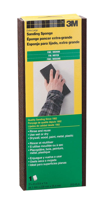 3M 9 in. L X 3-1/4 in. W X 1 in. 80/120 Grit Fine/Medium Extra Large Sanding Sponge - Intensery
