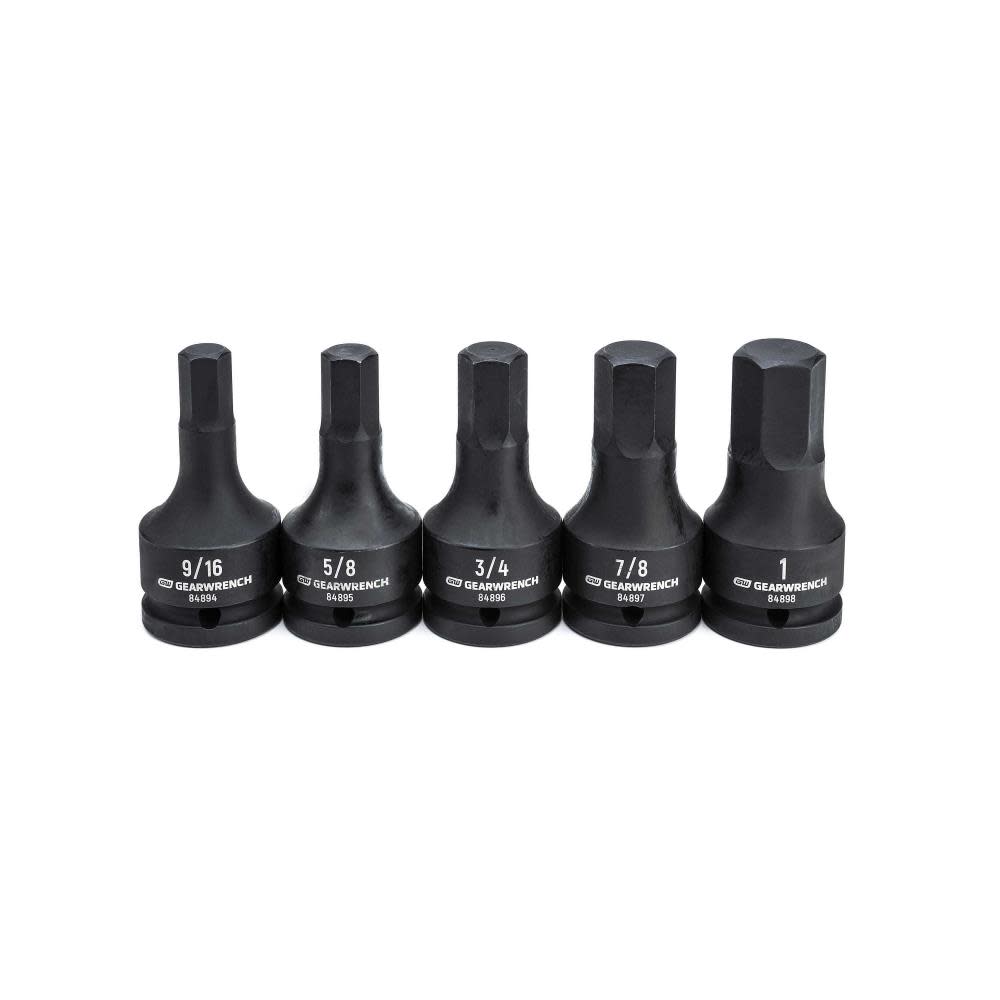 5 Pc 3/4 Drive Hex Bit Impact SAE Socket Set - Intensery