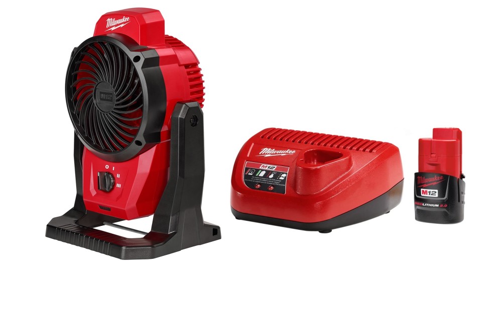 Milwaukee M12 Mounting Fan with 2.0Ah Battery and Charger Starter Kit Bundle - Intensery