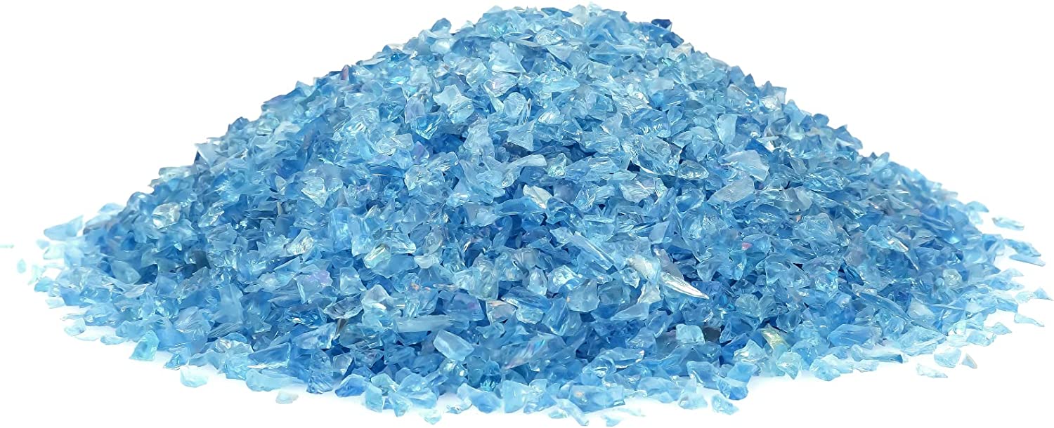 Caribbean Blue Fire Glass Reflective Tempered Pebbles Gravel Marbles for Crafts Resin Art, Garden Decoration, Fireplace, 2 Pounds Jar 3-6mm - Intensery