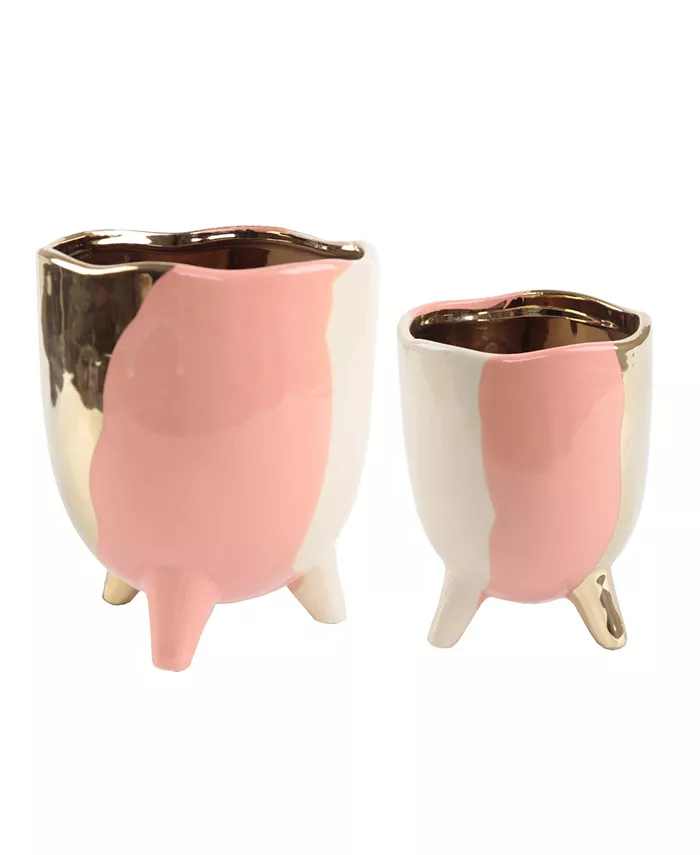 Flora Bunda Three-tone Footed Ceramic Planter， Set of 2 - Intensery
