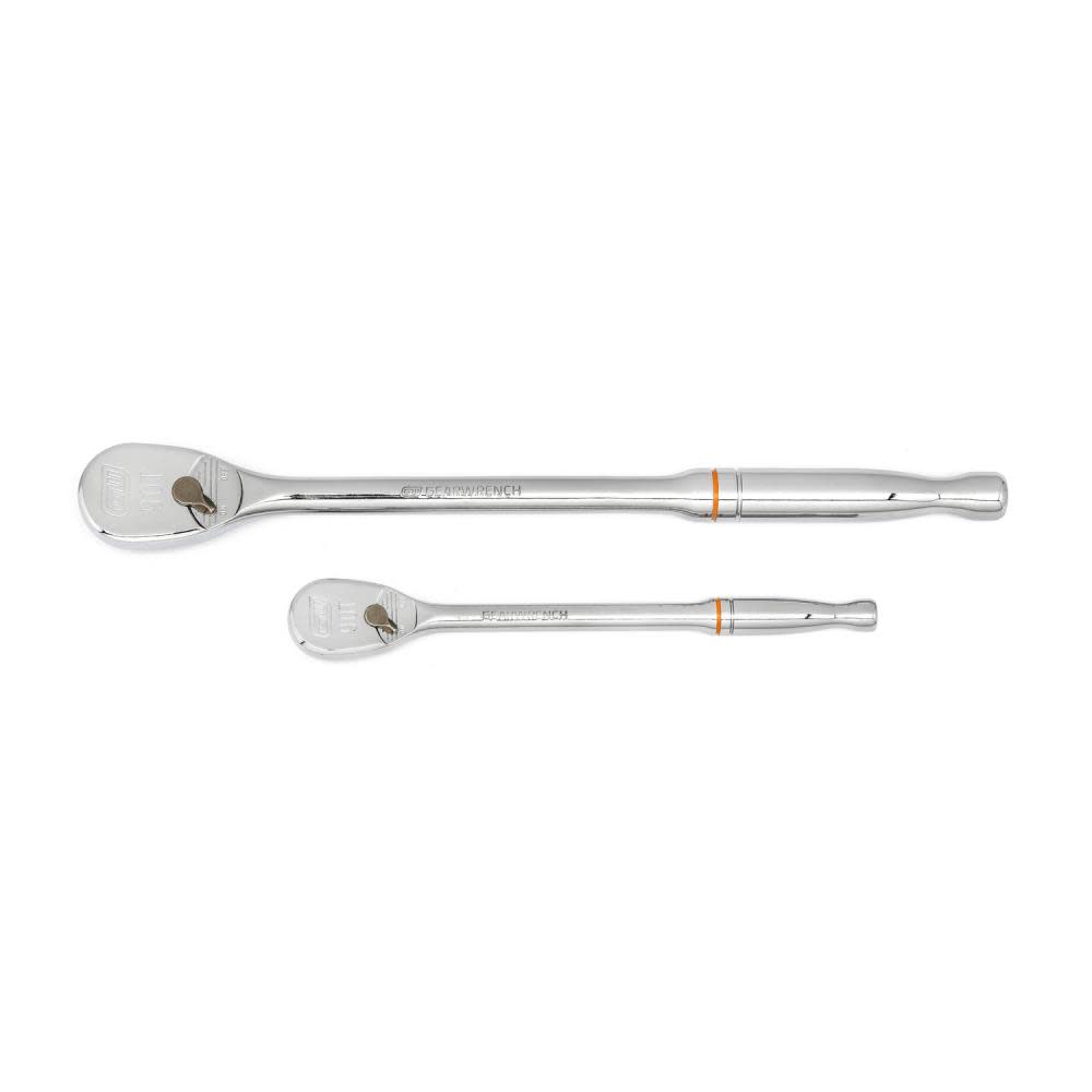 2 Pc 1/4 and 3/8 Drive 90 Tooth Long Handle Teardrop Ratchet Set - Intensery