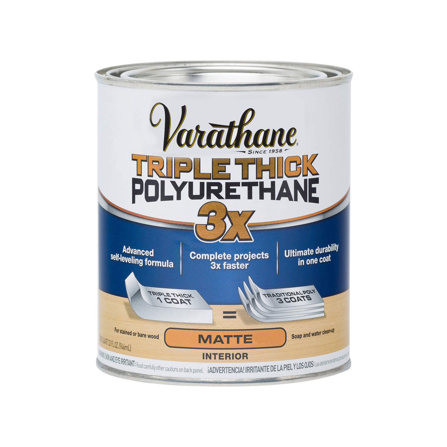 Varathane Transparent Matte Clear Water-Based Acrylic Triple Thick Polyurethane 1 qt - Intensery