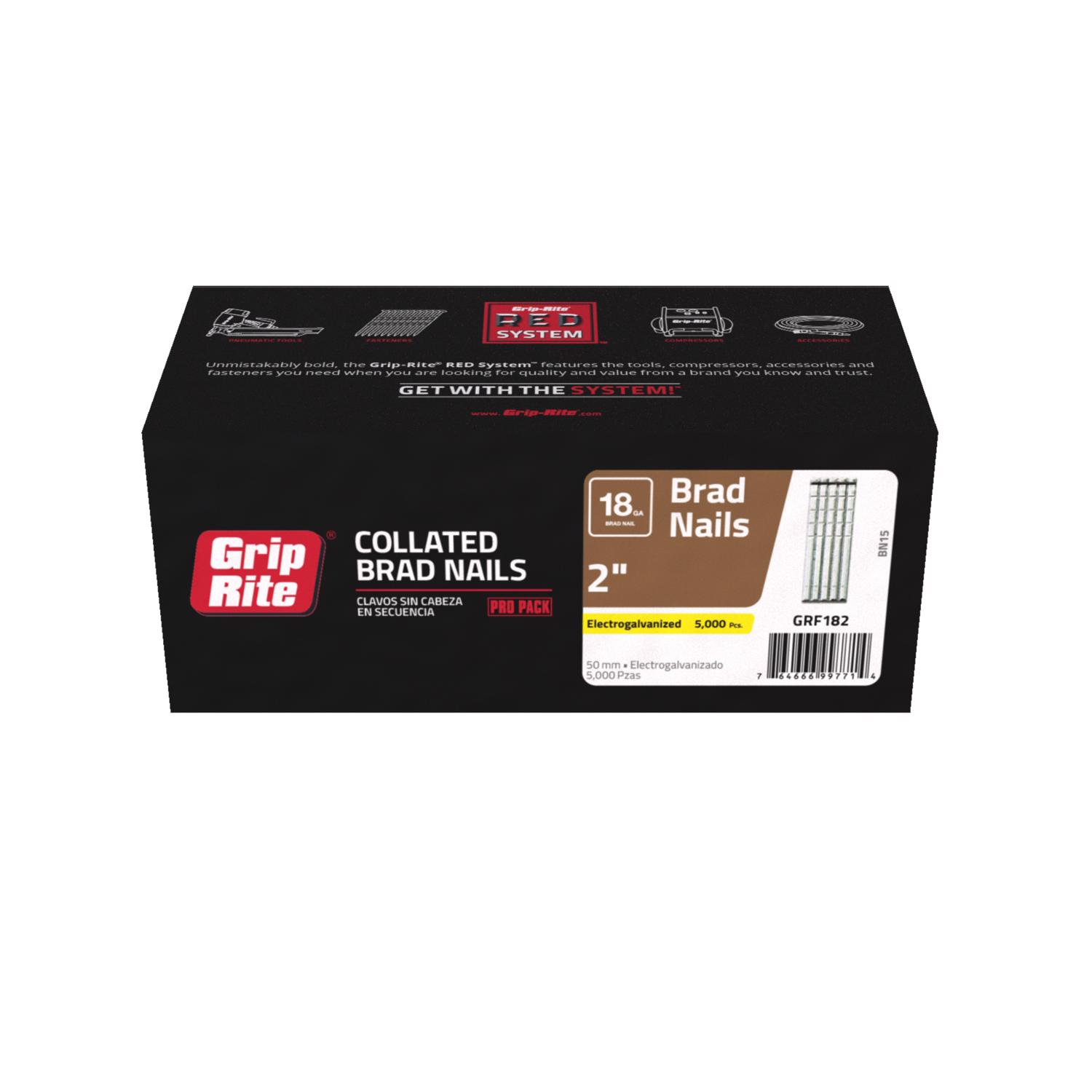 Grip-Rite 2 in. 18 Ga. Straight Strip Electro Galvanized Finish Nails 5000 pk - Intensery
