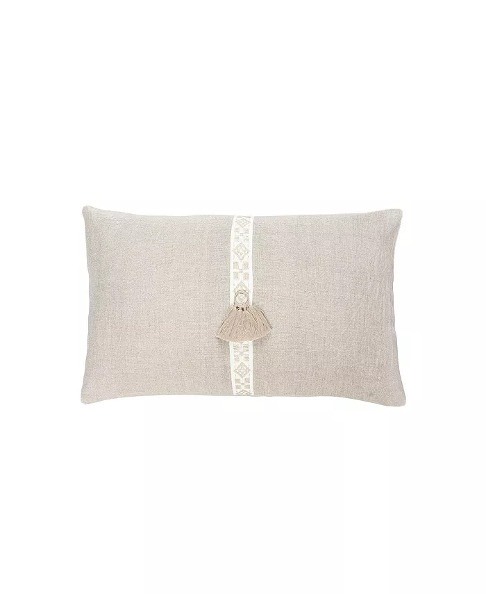 Anaya Home Natural Beige Geo Trim Linen Down Lumbar Pillow - Intensery