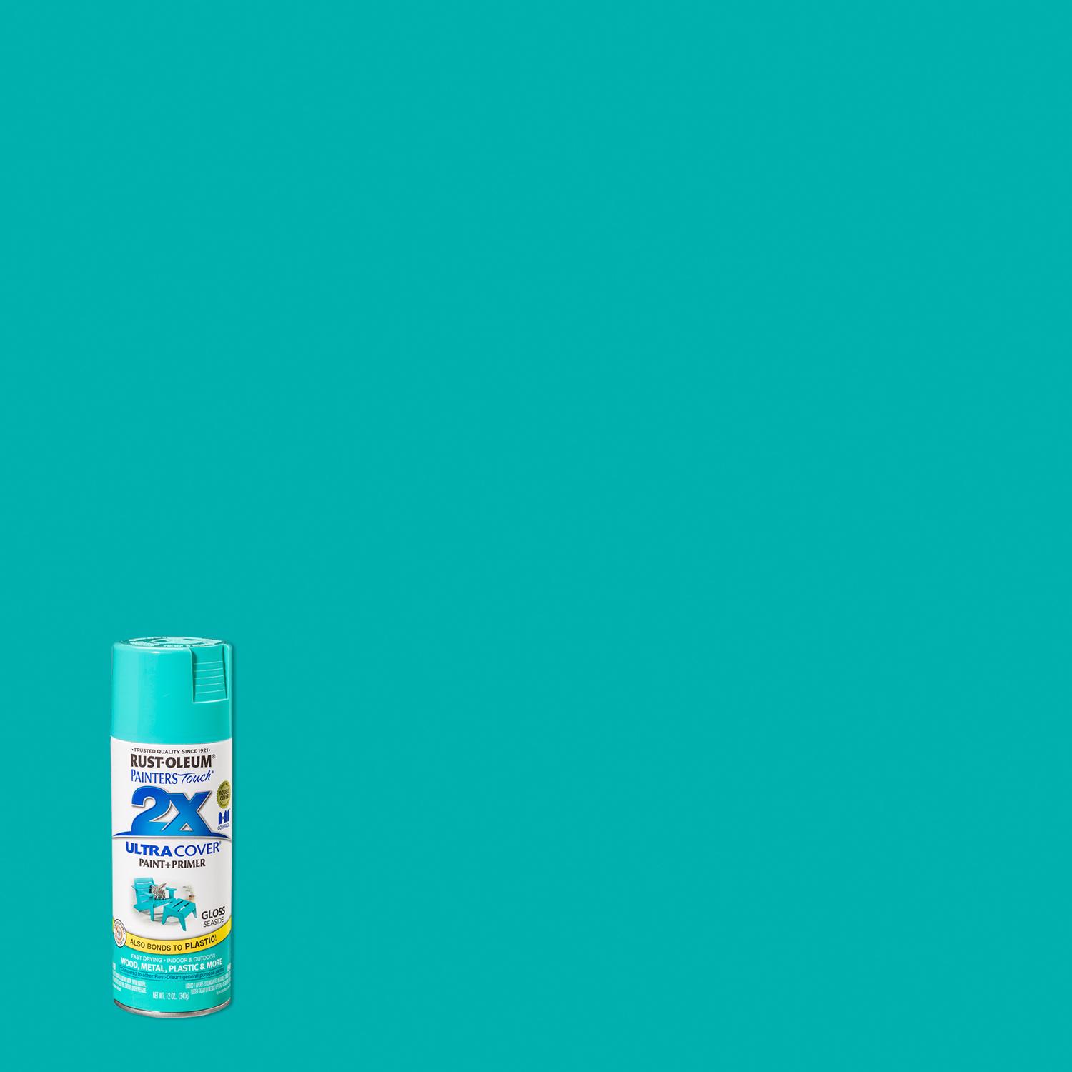 Rust-Oleum Painter\u0027s Touch 2X Ultra Cover Gloss Seaside Paint+Primer Spray Paint 12 oz - Intensery