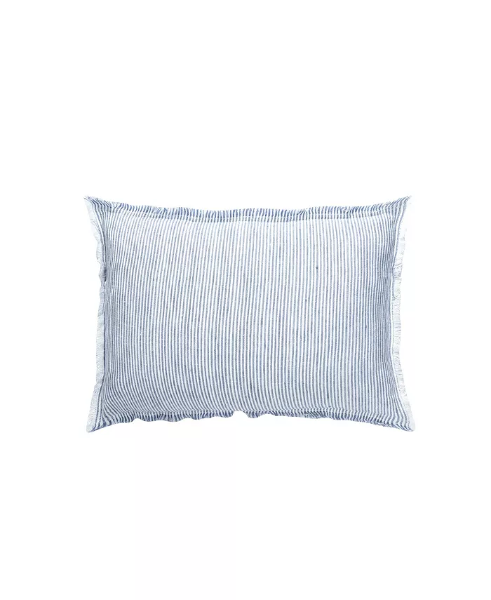 Anaya Home Chambray Blue White Striped So Soft Linen Down Alternative Lumbar Pillow - Intensery