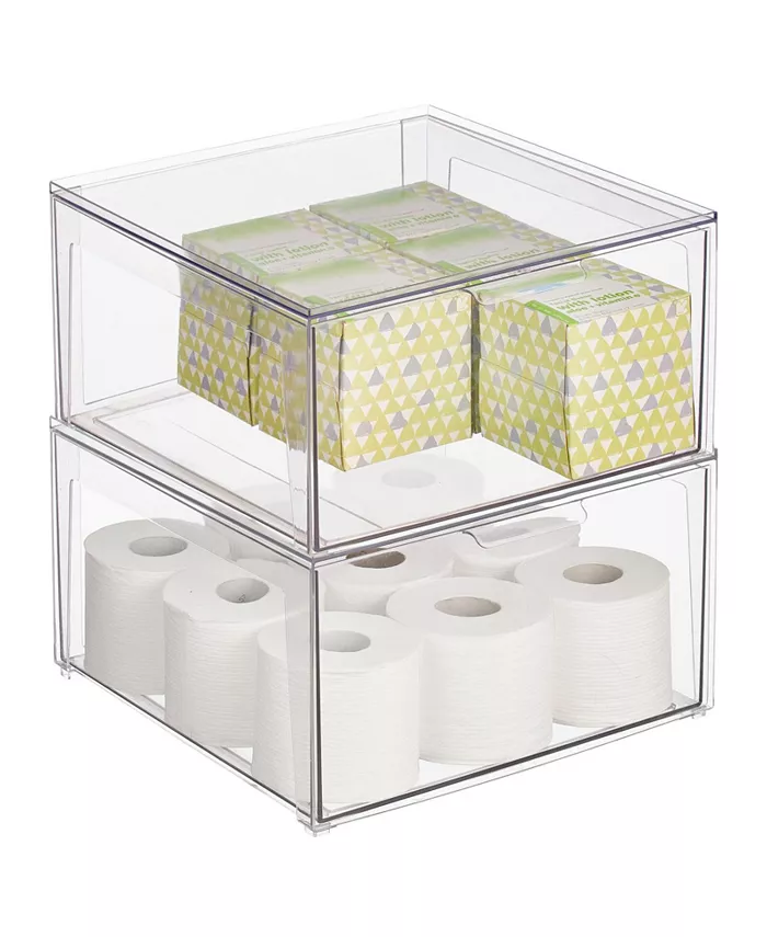 mDesign Plastic Stackable Bathroom Storage Organizer with Drawer， Large - 2 Pack - Intensery