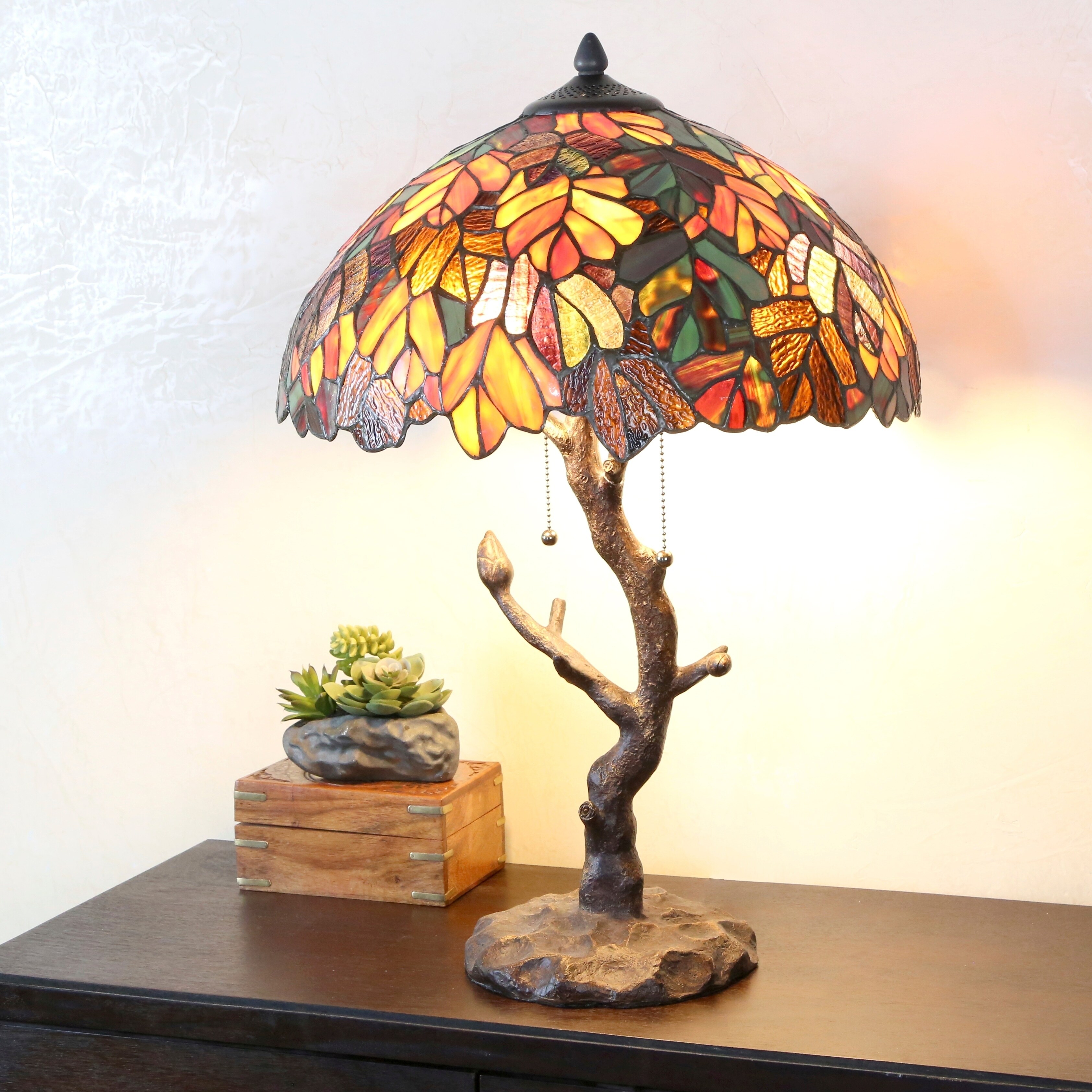 Copper Grove Eugenia Stained Glass 24.5-inch Tiffany-style Lamp with Tree Trunk Base - 16
